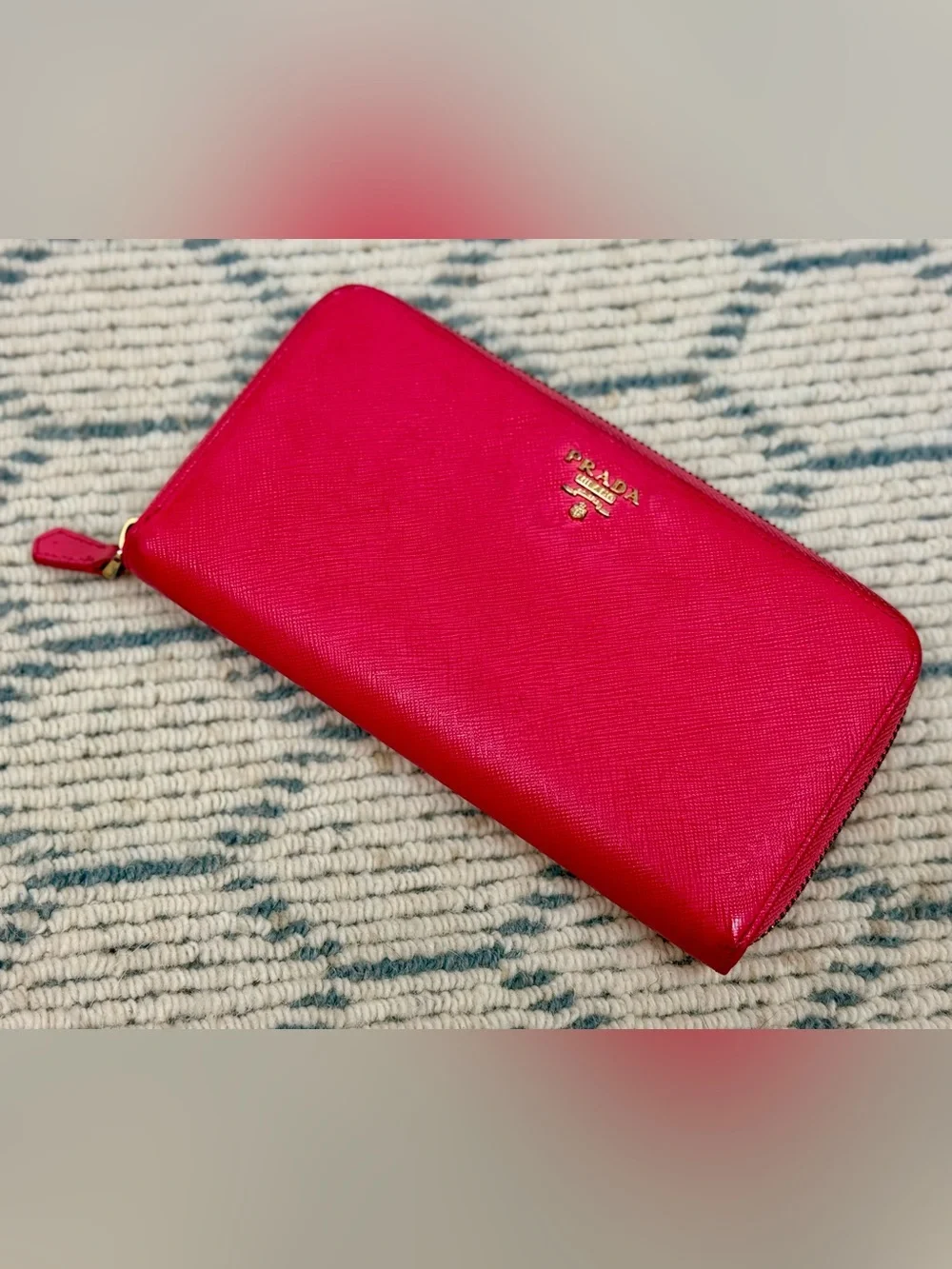 PRADA Y2K Barbiecore Hot Pink Saffiano Leather Zip Wallet/Clutch - Fits IPhone